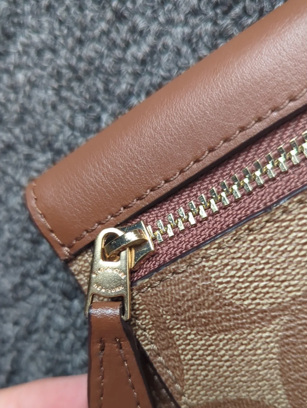 Coach Brown Leather & Signature Canvas Wallet with Gold Logo
